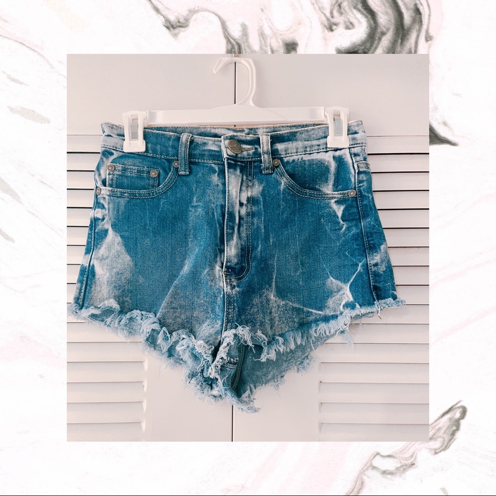 Acid washed high waisted jean shorts